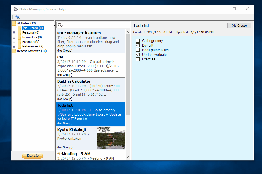 Note Manager new features