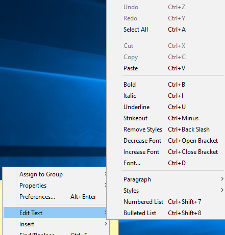 Edit Text context menu