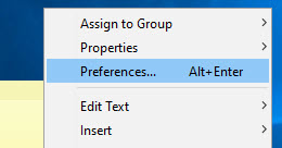 Note Menu Preferences
